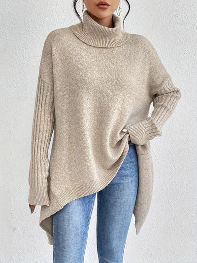 Greta | Oversized dames coltrui met geribde col en verlengde zoom