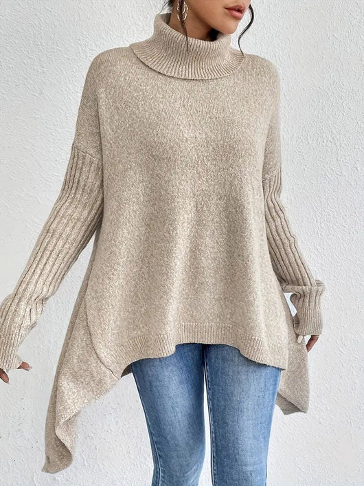 Greta | Oversized dames coltrui met geribde col en verlengde zoom