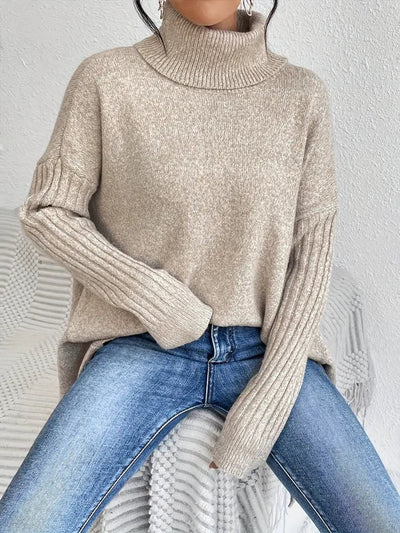 Greta | Oversized dames coltrui met geribde col en verlengde zoom
