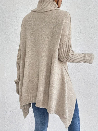 Greta | Oversized dames coltrui met geribde col en verlengde zoom