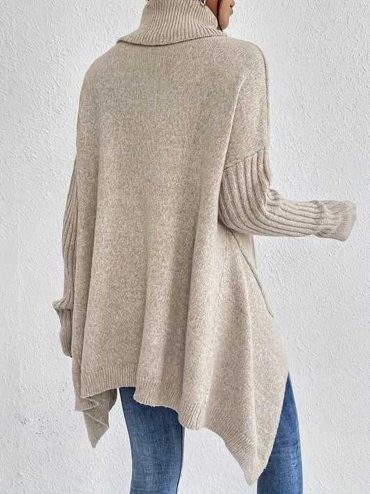 Greta | Oversized dames coltrui met geribde col en verlengde zoom