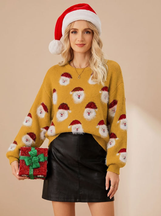 Lena | Oversized dames kersttrui met kerstmandessin en lange mouwen