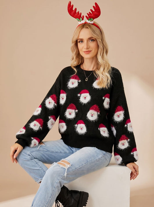Lena | Oversized dames kersttrui met kerstmandessin en lange mouwen