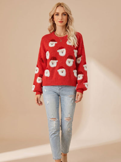 Lena | Oversized dames kersttrui met kerstmandessin en lange mouwen