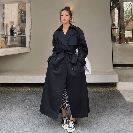 Emilia | Oversized lange dames trenchcoat met dubbele knoopsluiting en ceintuur