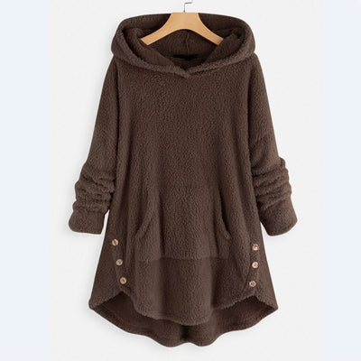 Lena | Dames pluche fleecehoodie met rits en kattenprint