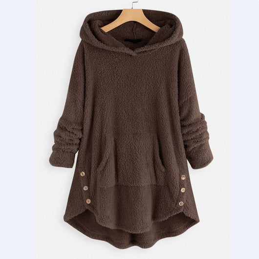 Lena | Dames pluche fleecehoodie met rits en kattenprint