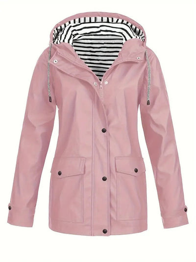 Marlene | Dames regenjas met capuchon, gestreepte voering en rits