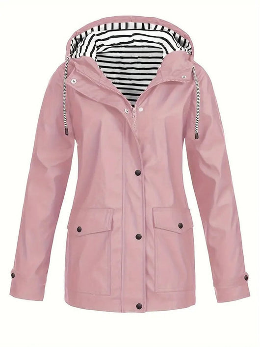 Marlene | Dames regenjas met capuchon, gestreepte voering en rits