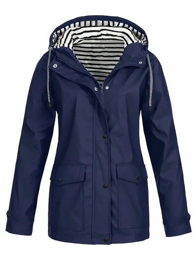 Marlene | Dames regenjas met capuchon, gestreepte voering en rits