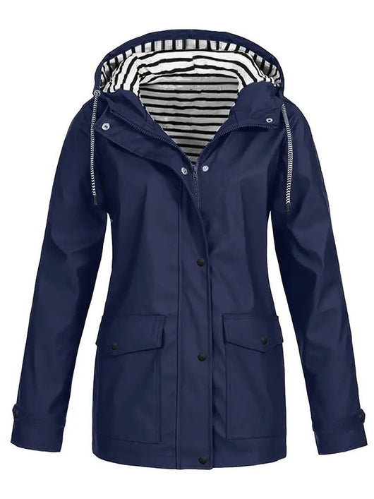 Marlene | Dames regenjas met capuchon, gestreepte voering en rits