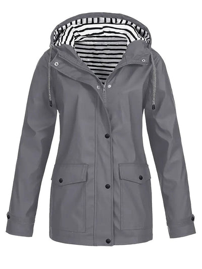 Marlene | Dames regenjas met capuchon, gestreepte voering en rits