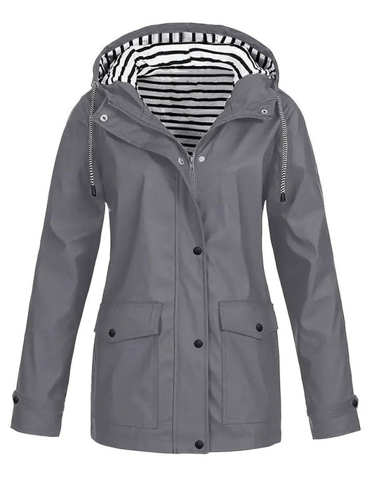 Marlene | Dames regenjas met capuchon, gestreepte voering en rits