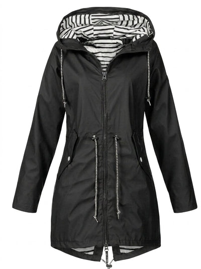 Annika | Dames regenjas met capuchon en taillekoord, waterafstotend