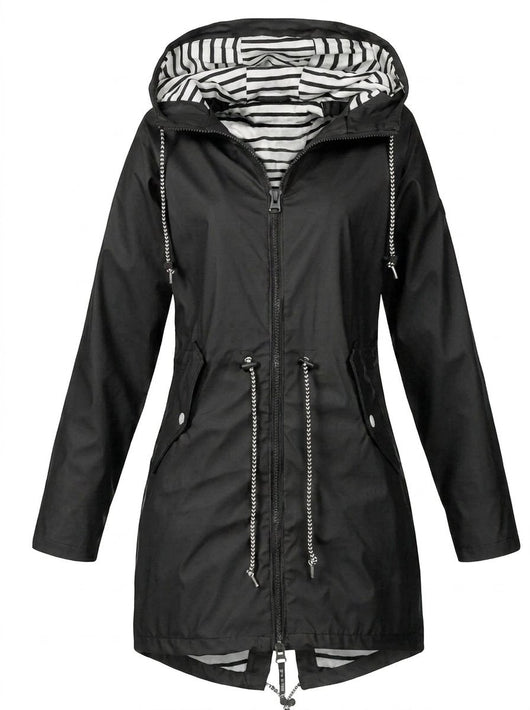 Annika | Dames regenjas met capuchon en taillekoord, waterafstotend
