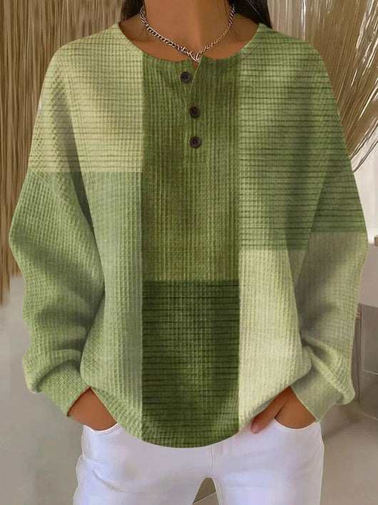 Annika | Dames henley trui met relaxed fit, colorblock en wafelstructuur