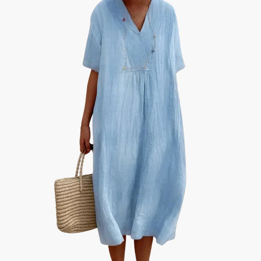 Johanna | Dames linnen midi-jurk met V-hals en relaxed fit