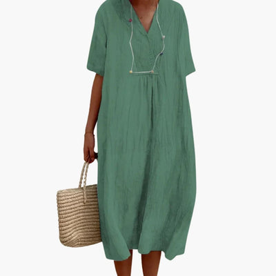 Johanna | Dames linnen midi-jurk met V-hals en relaxed fit