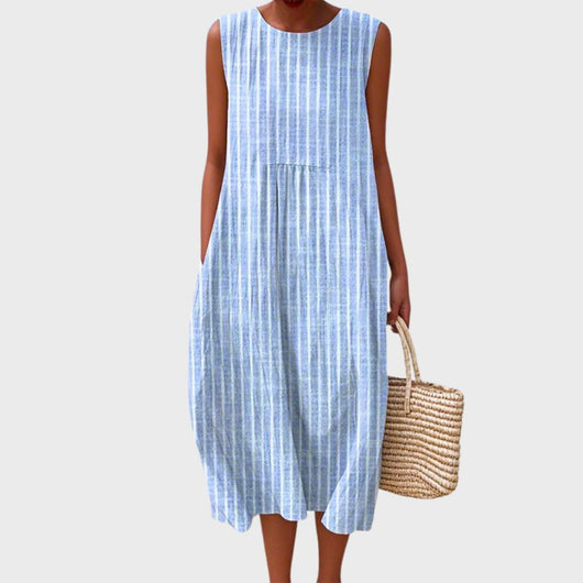 Clara | Mouwloze dames linnen midi-jurk met relaxed fit