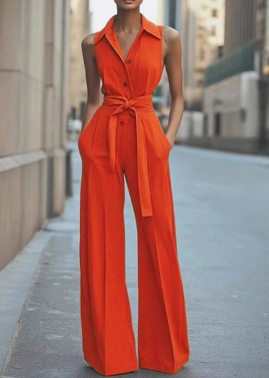 Marie | Mouwloze getailleerde dames jumpsuit met wijde pijpen
