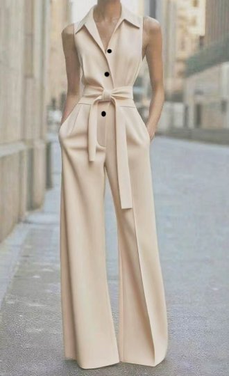 Marie | Mouwloze getailleerde dames jumpsuit met wijde pijpen