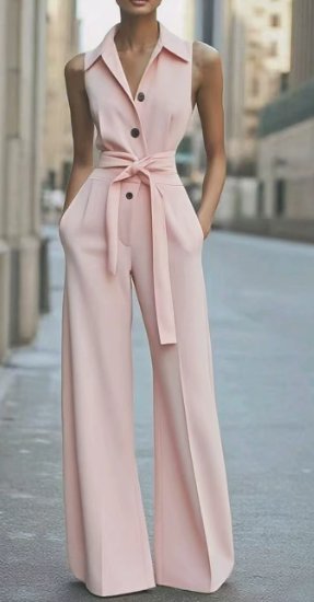 Marie | Mouwloze getailleerde dames jumpsuit met wijde pijpen