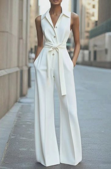 Marie | Mouwloze getailleerde dames jumpsuit met wijde pijpen