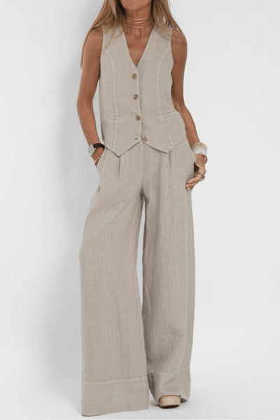 Charlotte | Mouwloze dames tweedelige set met gilet en wijde broek
