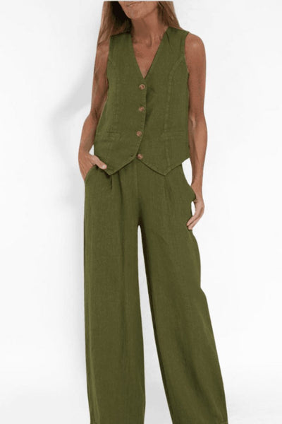 Charlotte | Mouwloze dames tweedelige set met gilet en wijde broek