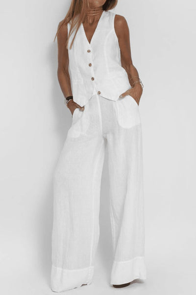 Charlotte | Mouwloze dames tweedelige set met gilet en wijde broek