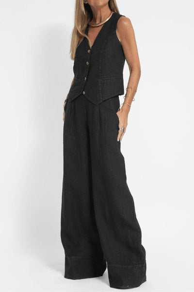 Charlotte | Mouwloze dames tweedelige set met gilet en wijde broek
