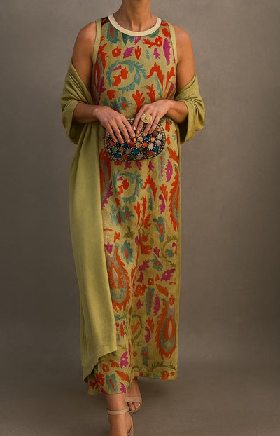 Annika | Mouwloze dames maxijurk met bloemenprint en bijpassende mantel