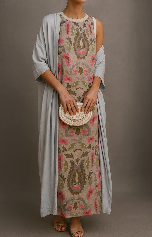 Annika | Mouwloze dames maxijurk met bloemenprint en bijpassende mantel