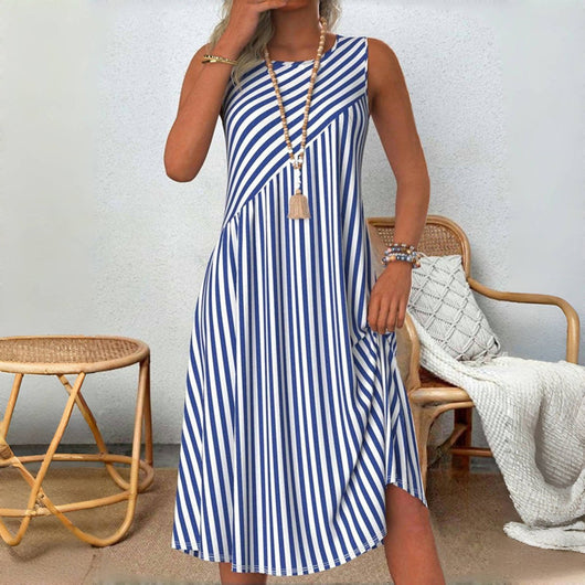 Marie | Mouwloze gestreepte dames zomerjurk met losse pasvorm