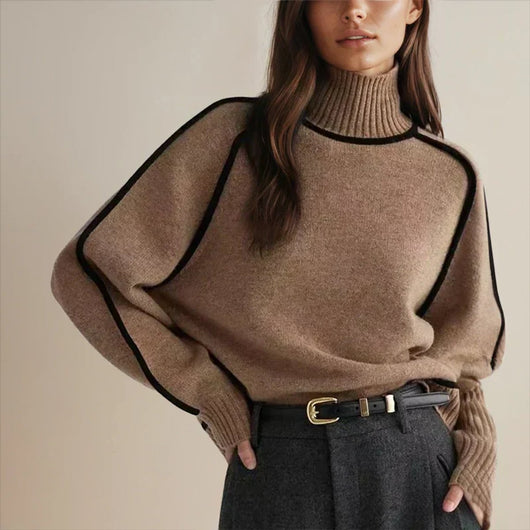 Sophie | Oversized dames gebreide coltrui met contraststrepen