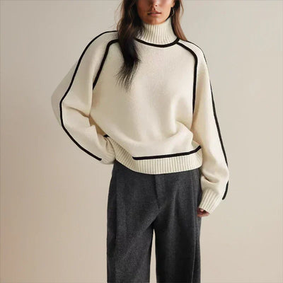 Sophie | Oversized dames gebreide coltrui met contraststrepen