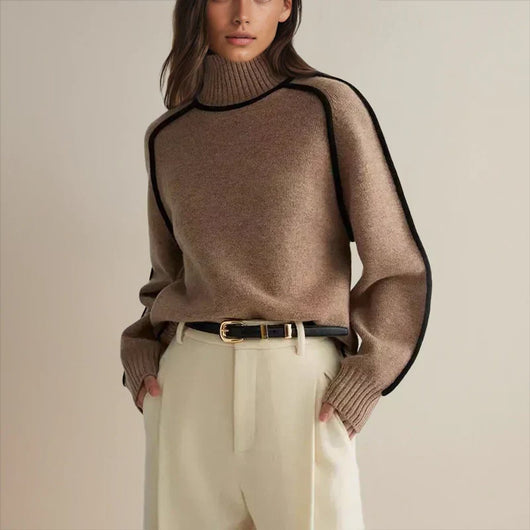 Sophie | Oversized dames gebreide coltrui met contraststrepen