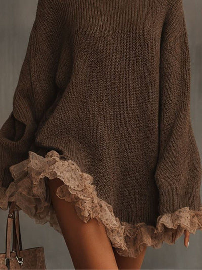 Leonie | Oversized dames gebreide coljurk met kanten ruches