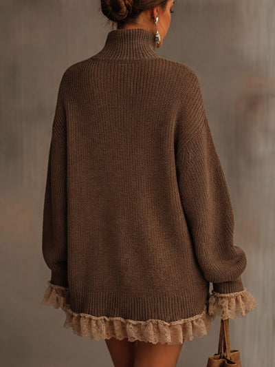 Leonie | Oversized dames gebreide coljurk met kanten ruches