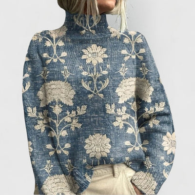 Annika | Dames gebreide coltrui met bloemenmotief en relaxed fit