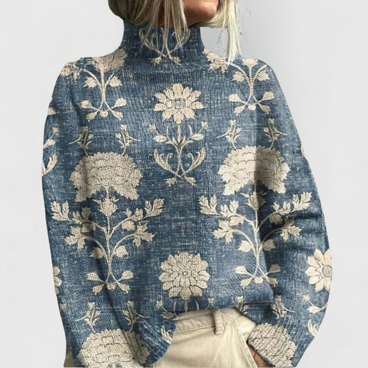 Annika | Dames gebreide coltrui met bloemenmotief en relaxed fit