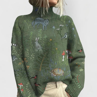 Annika | Dames gebreide coltrui met bloemenmotief en relaxed fit