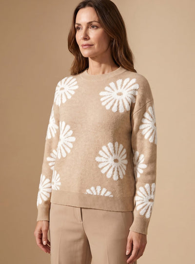 Emilia | Losvallende dames gebreide trui met bloemendessin en ronde hals