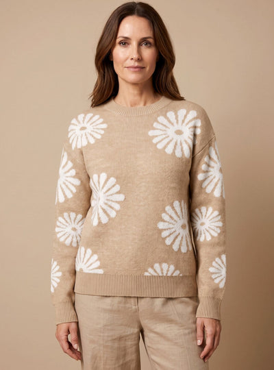 Emilia | Losvallende dames gebreide trui met bloemendessin en ronde hals