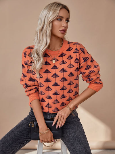 Emilia | Dames gebreide trui met ronde hals en kerstboomdessin, losse pasvorm