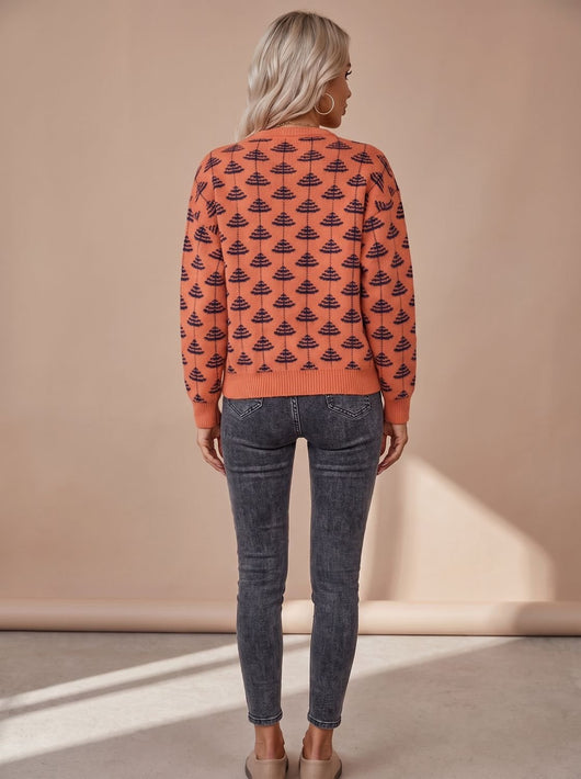 Emilia | Dames gebreide trui met ronde hals en kerstboomdessin, losse pasvorm