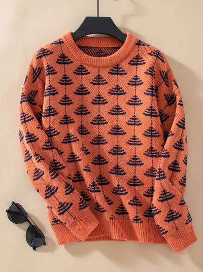 Emilia | Dames gebreide trui met ronde hals en kerstboomdessin, losse pasvorm