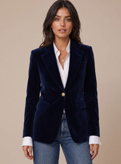 Elisabeth | Slim gesneden dames fluwelen blazer met gouden knopen