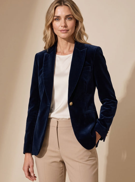 Elisabeth | Slim gesneden dames fluwelen blazer met gouden knopen