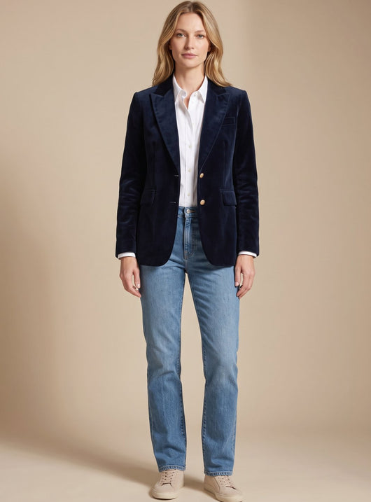 Elisabeth | Slim gesneden dames fluwelen blazer met gouden knopen
